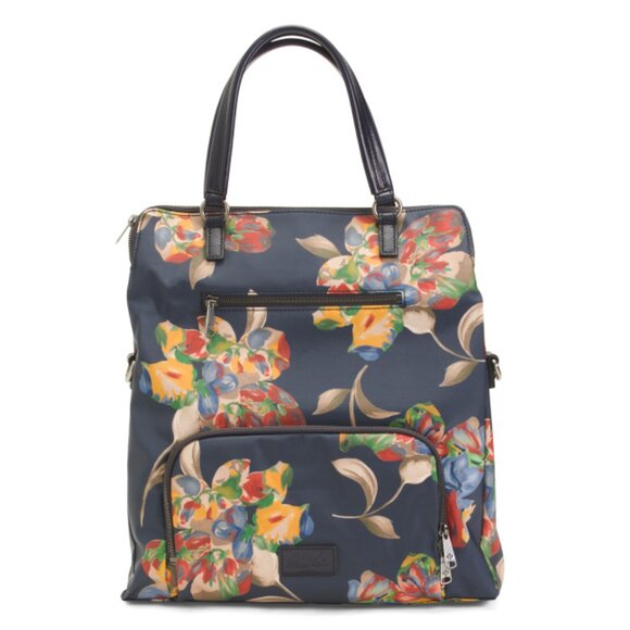PATRICIA NASH Le Fleur Navy Print Coated Fabric Karina Large Laptop Backpack - Picture 1 of 2